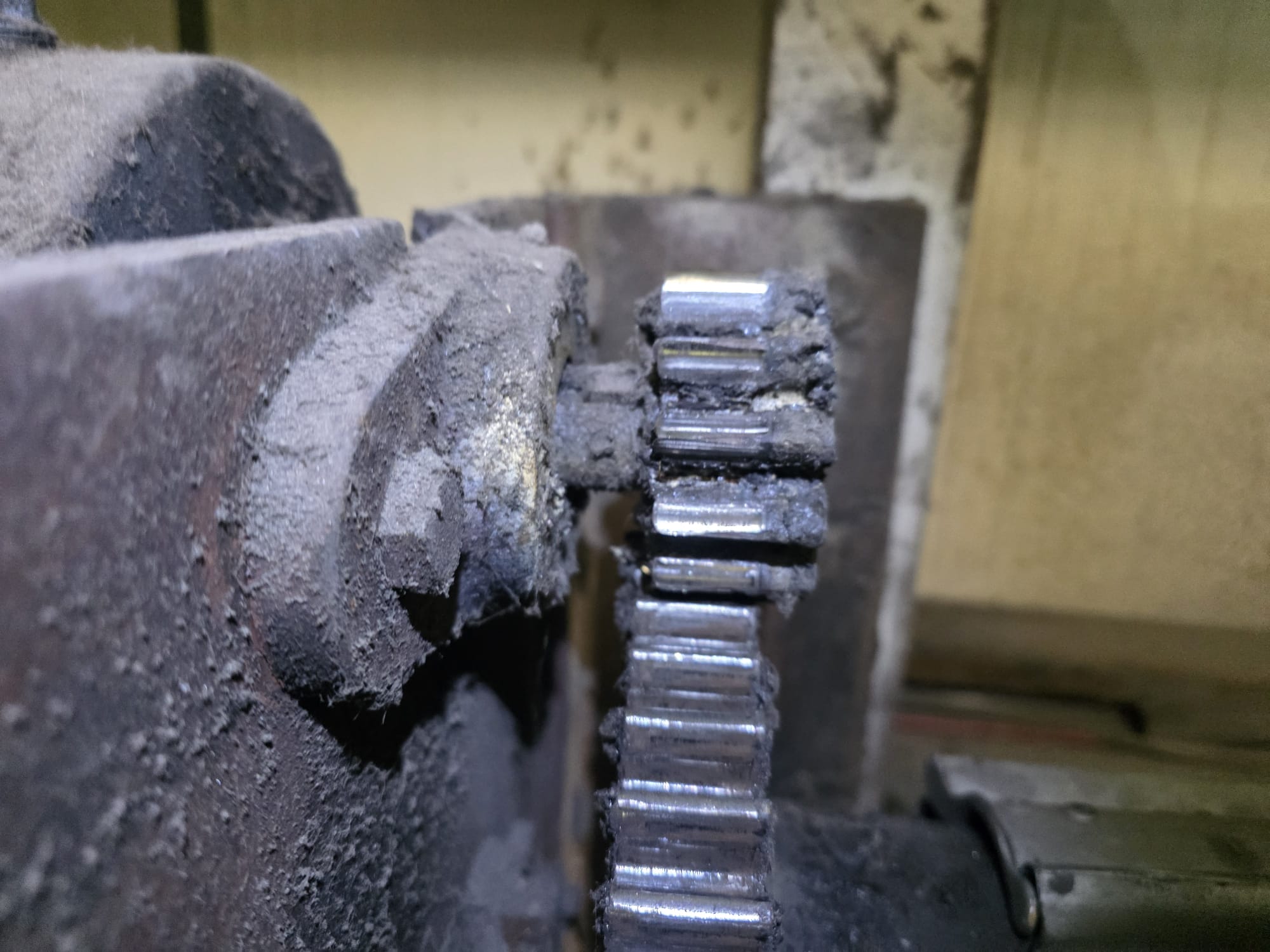Severely worn drive gear requiring attention