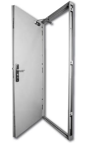 Single grey steel personnel door